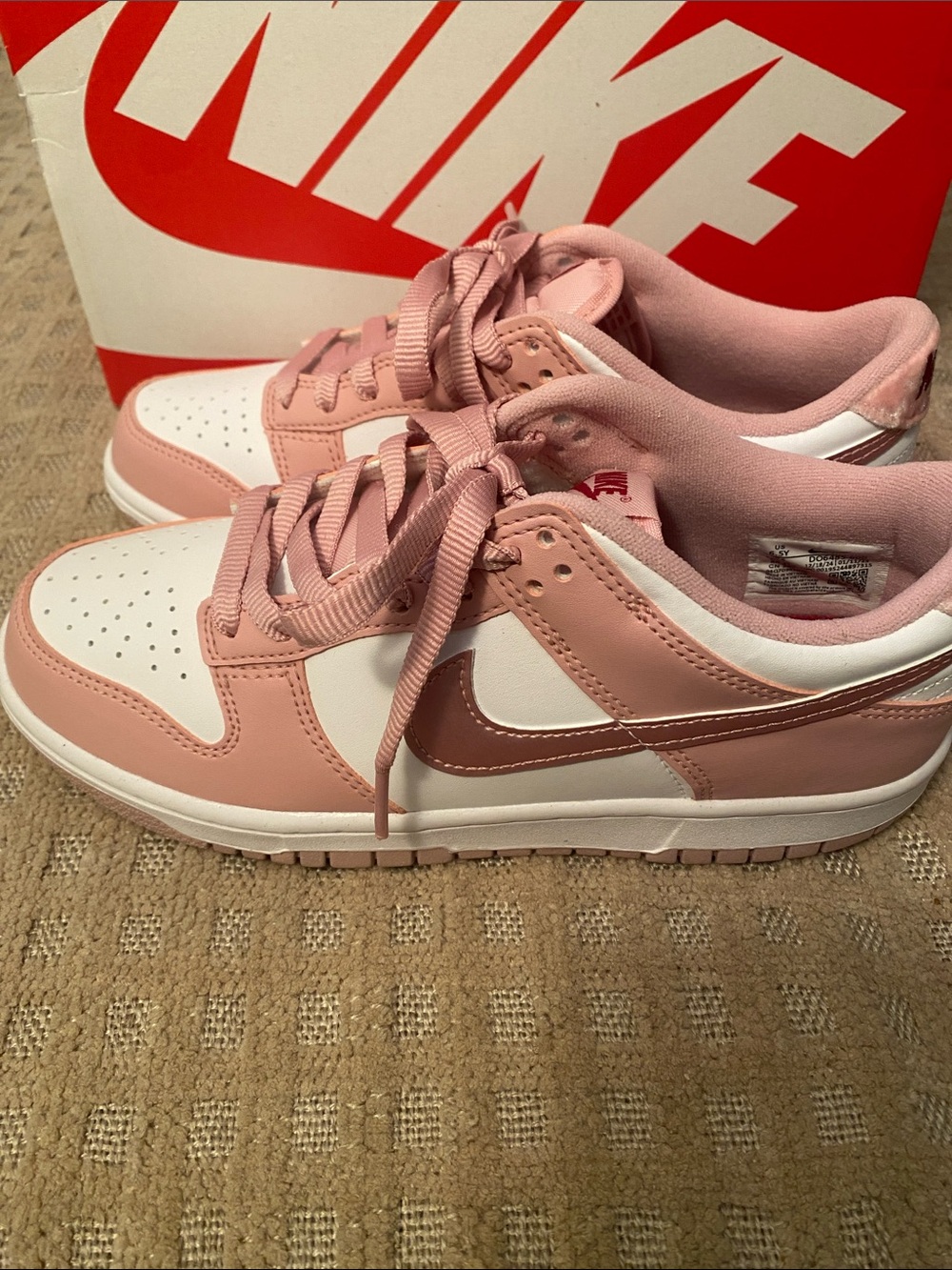 GS Nike Dunks Pink and White Low-Top Sneakers